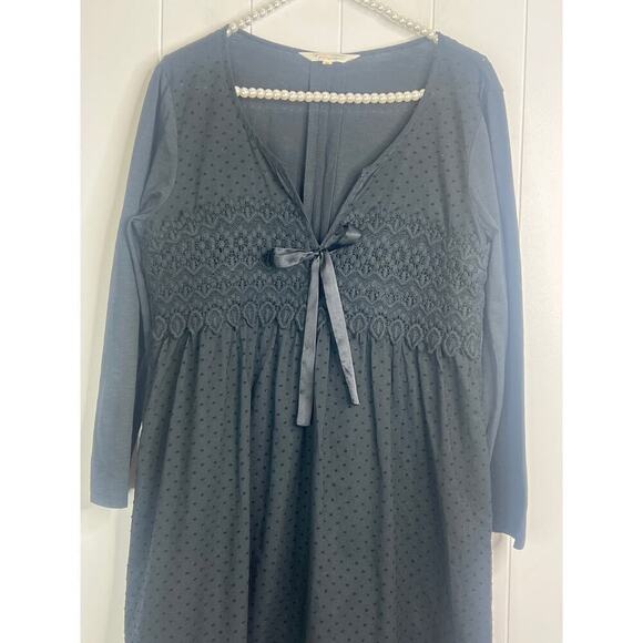 Odd Molly Black Swiss Dot V Neck Long Sleeve Mini Dress Size M - Picture 2 of 8